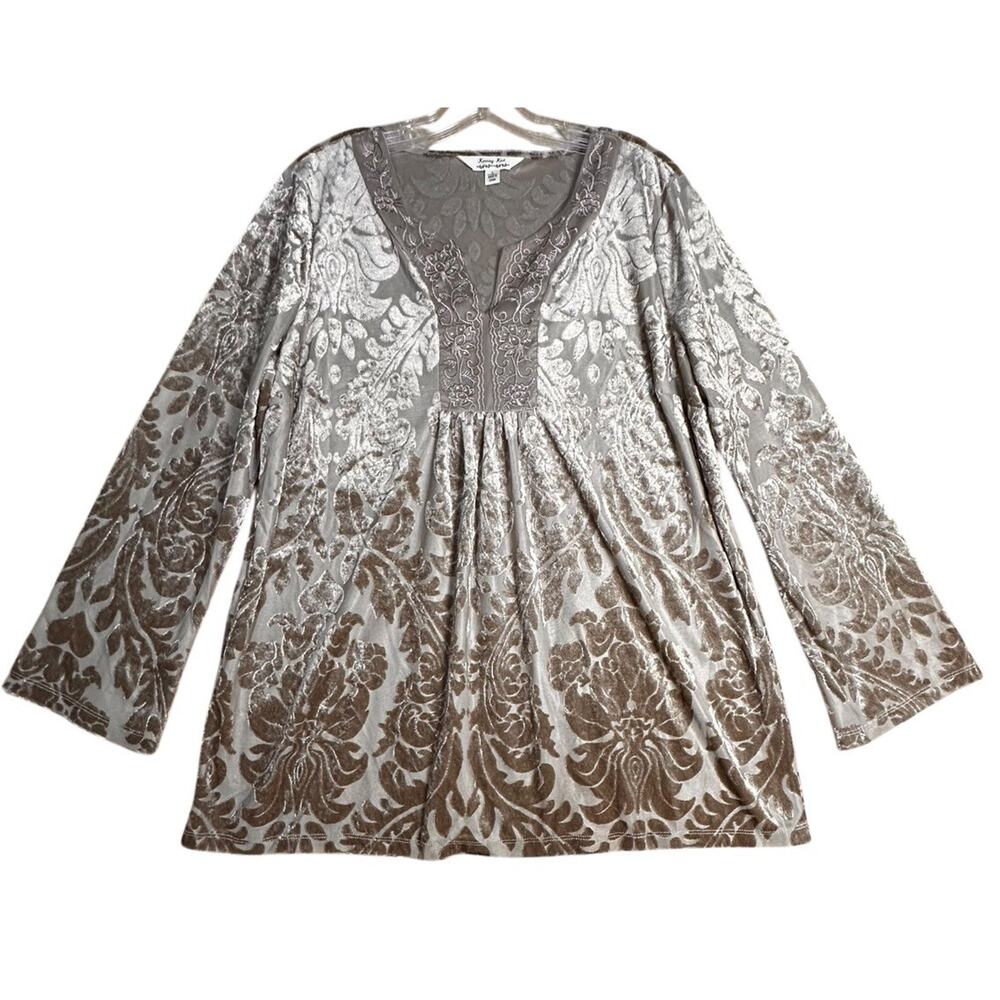 Krazy Kat‎ Velvet Burnout Kimono Sleeve Babydoll Tunic Top Sz L Fairy Whimsigoth